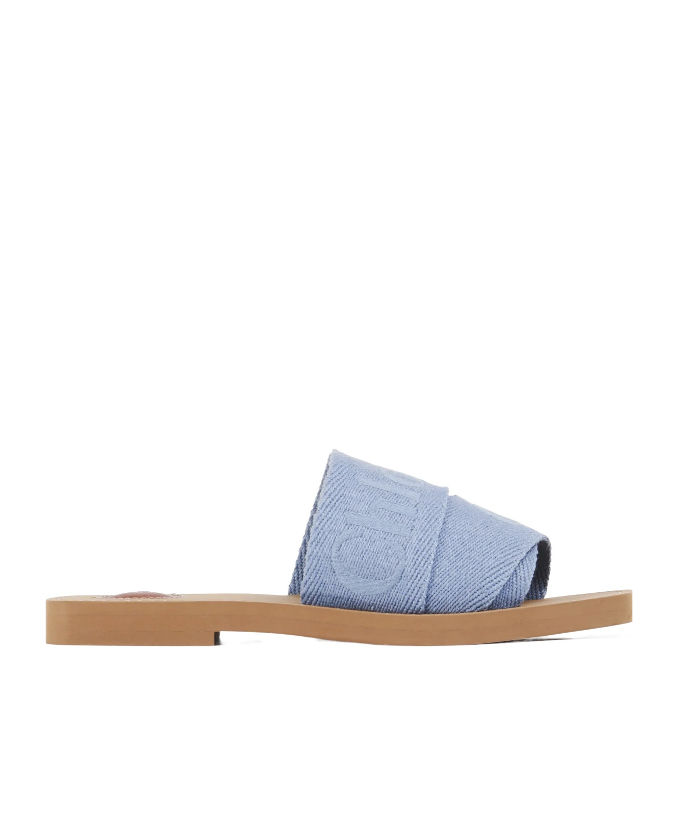 Chloé Woody Embroidered Logo Flat Sandals In Blue