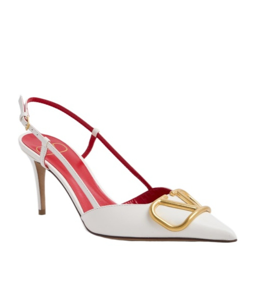 Valentino Vlogo Signature Pointed Toe Slingback Pumps In White