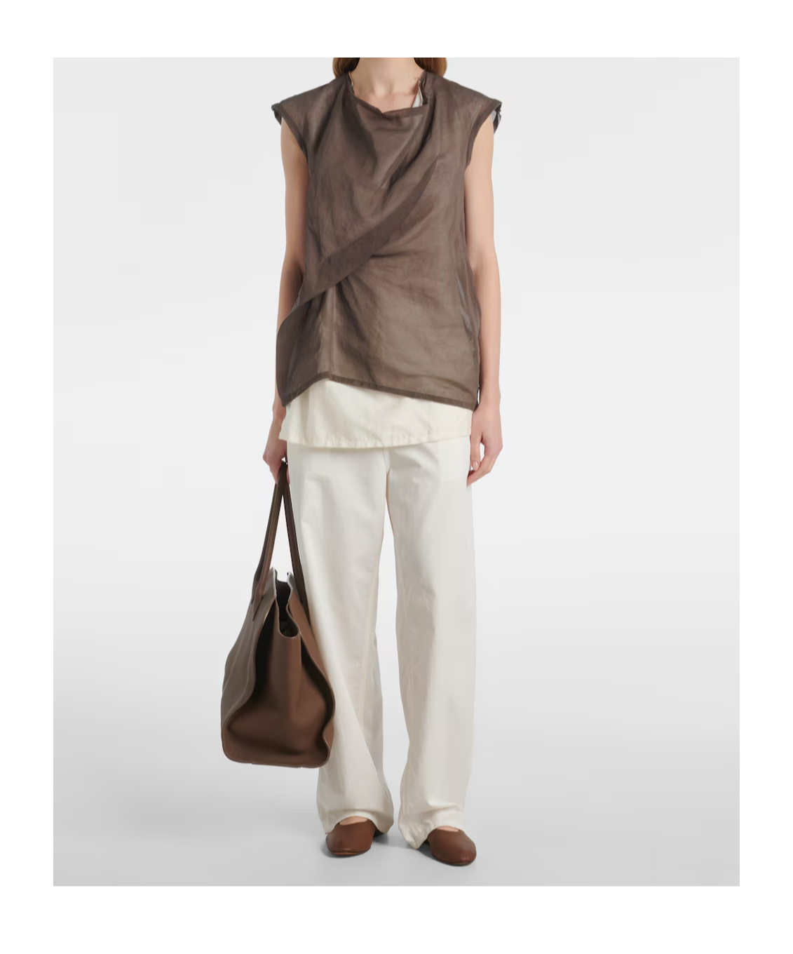 The Row Almond-toe Ballet Flats In Brown