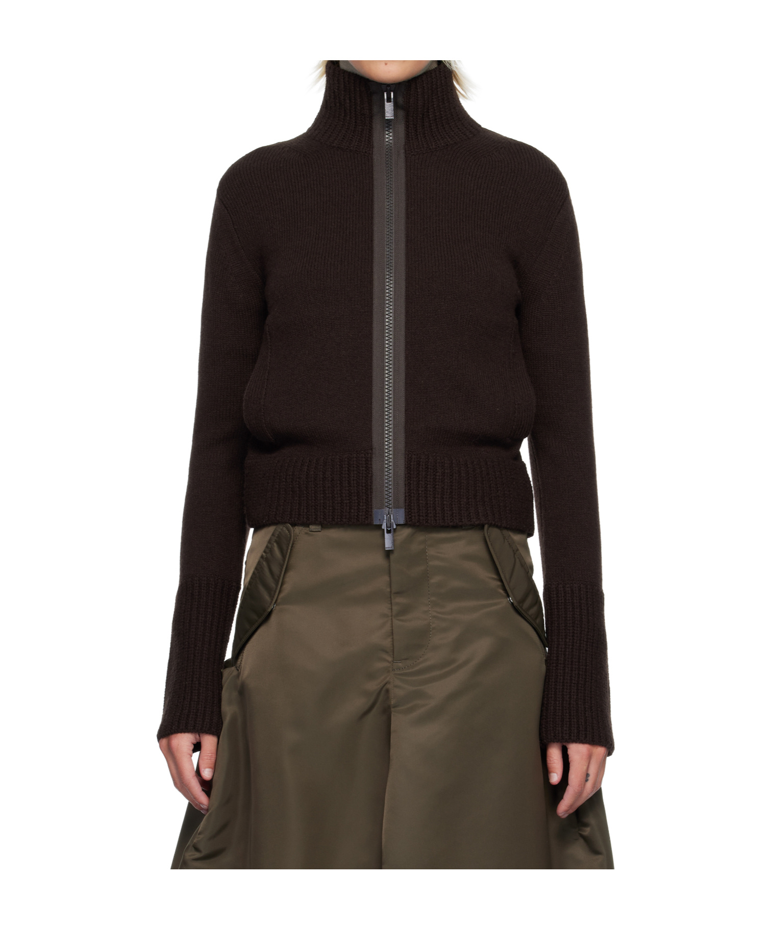 Sacai Loose Wool Knit Sweater In Brown