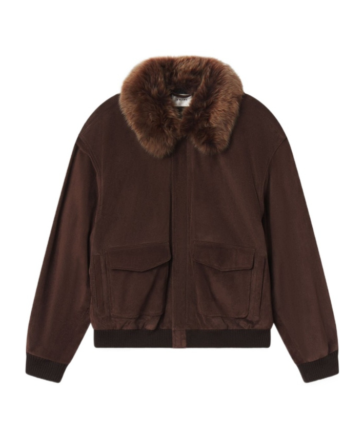 Frame Long-sleeved Leather Jacket In Brown