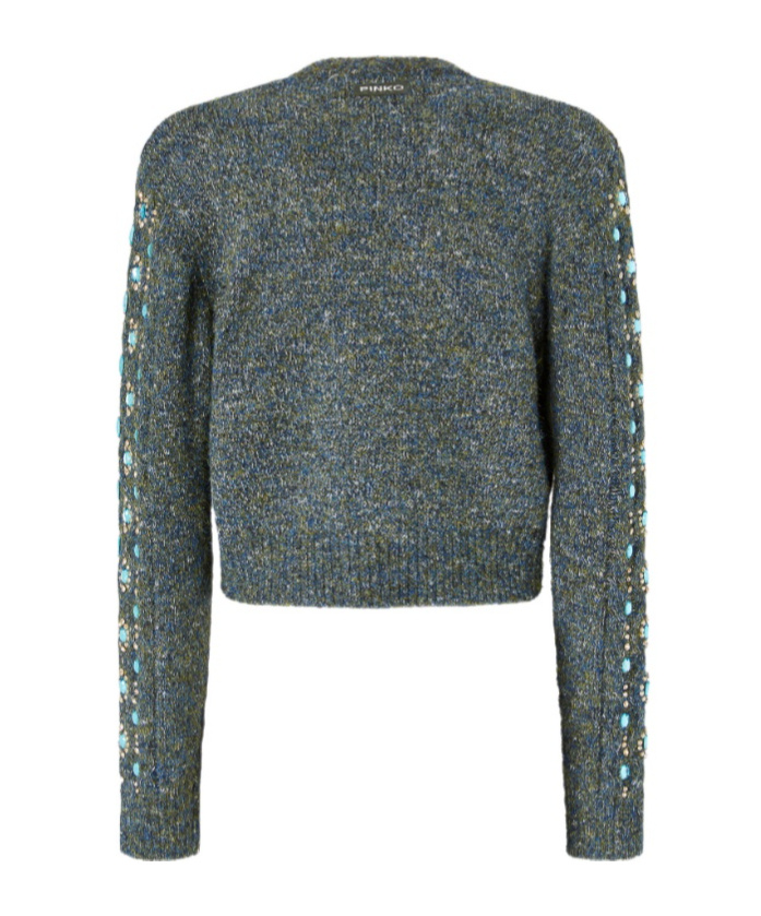 Pinko Knitted Muline Cardigan With Jewel Applications In Gray