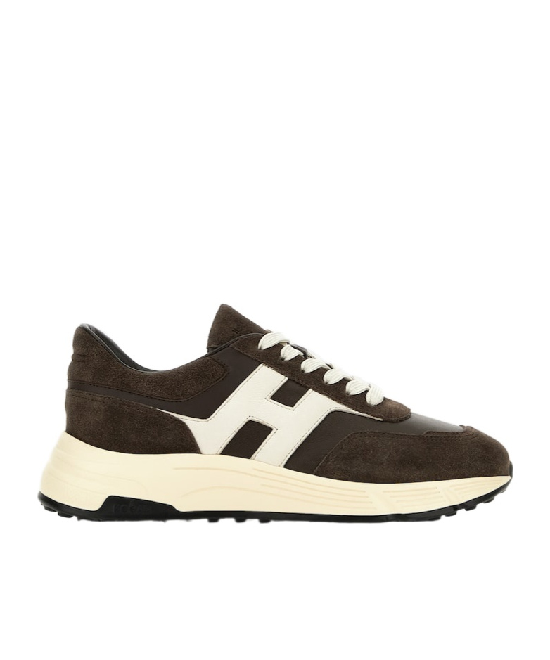 Hogan Coffee Brown Leather Sneakers With Memory Foam Insole In Black
