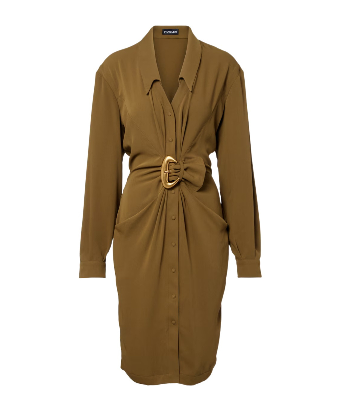 Mugler Cowboy Crepe Shirtdress In Brown