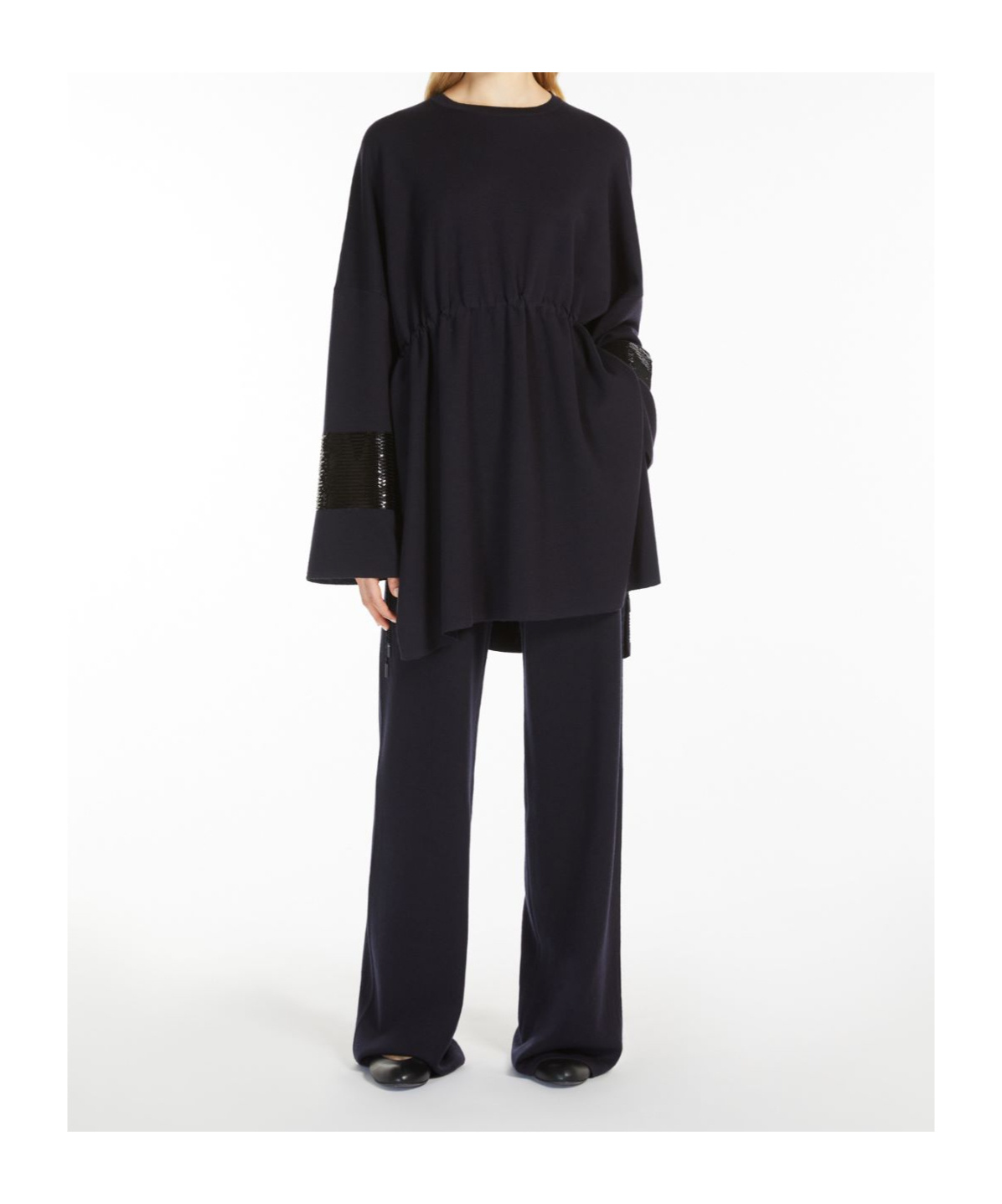 Max Mara Wide-leg Wool Gauze Trousers In Black