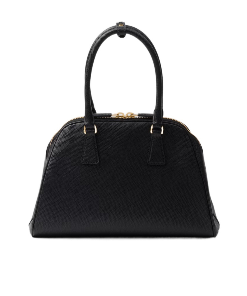 Prada Re-nylon And Leather Medium Top-handle Bag With Padlock In Black