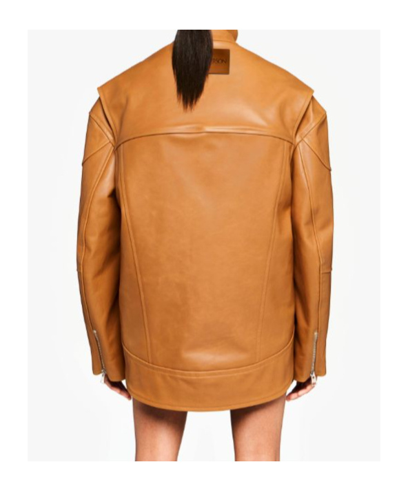 Shop Jw Anderson Curved Leather Jacket In Brown