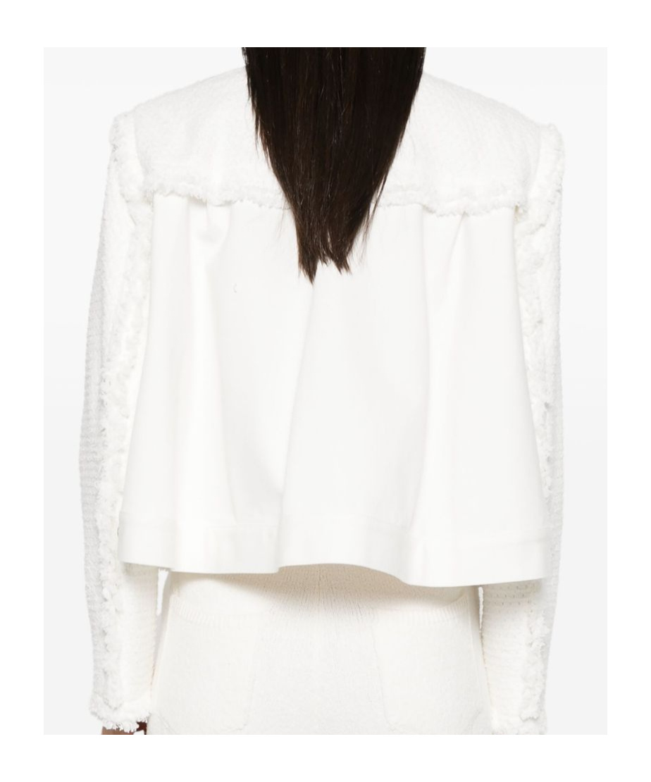 Sacai Cropped Denim Jacket Fringe Detailing In White