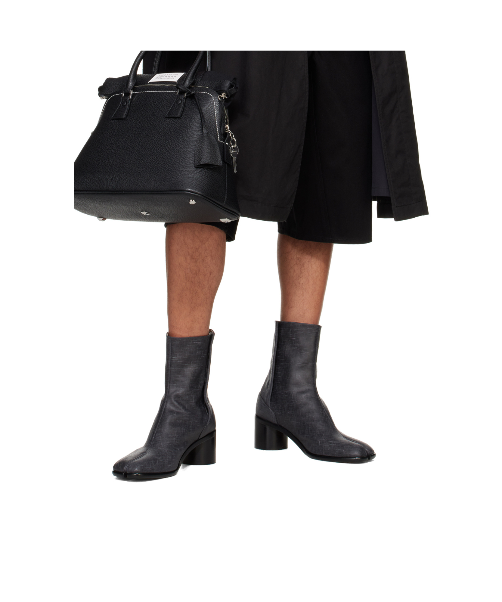 Maison Margiela Black Leather Tabi Ankle Boots In Black