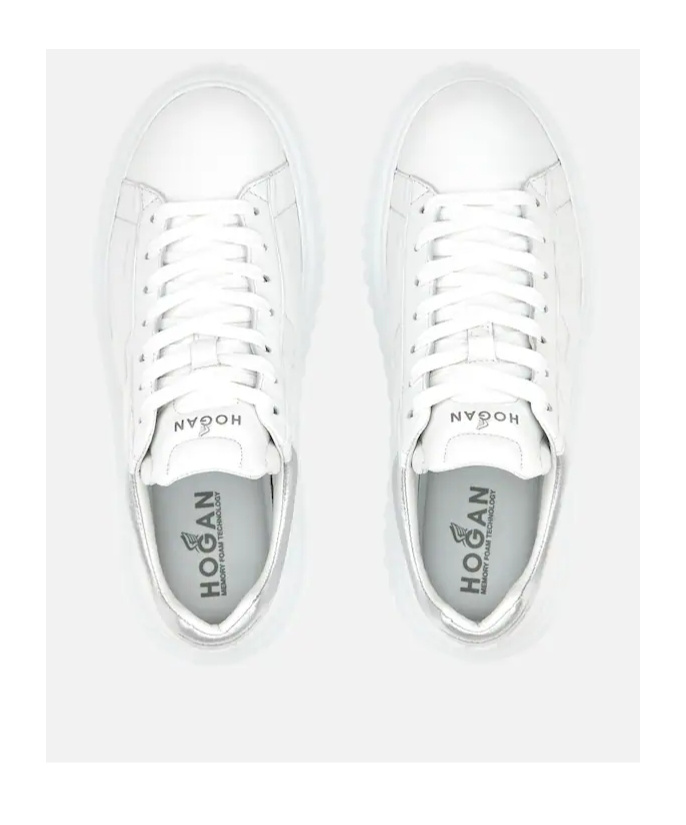 Hogan Striped Leather Lace-up Sneakers With H Detail In White