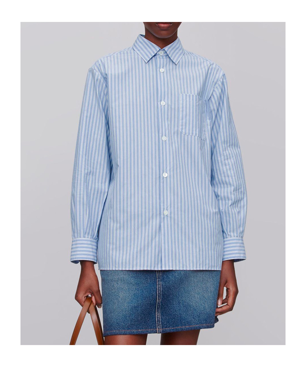 Apc Striped Sela Shirt With Chest Pocket In Black
