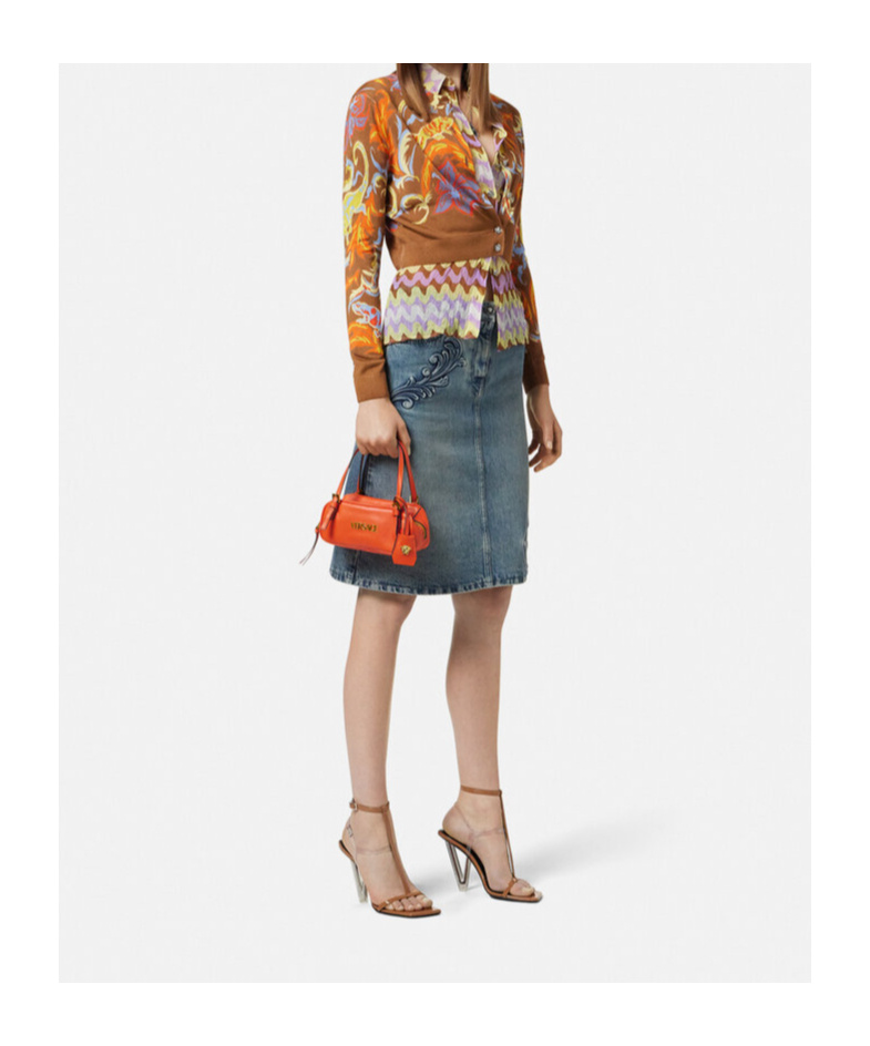 Versace Tag Bowling Leather Shoulder Bag In Orange