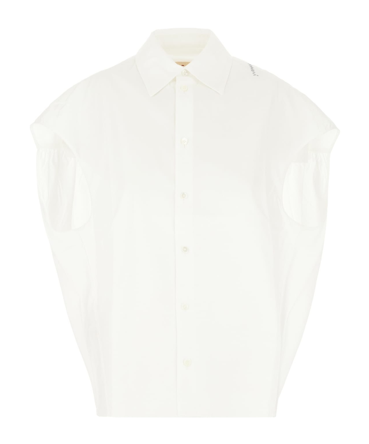 Marni Oversize Sleeveless Shirt Embroidered Detail In White