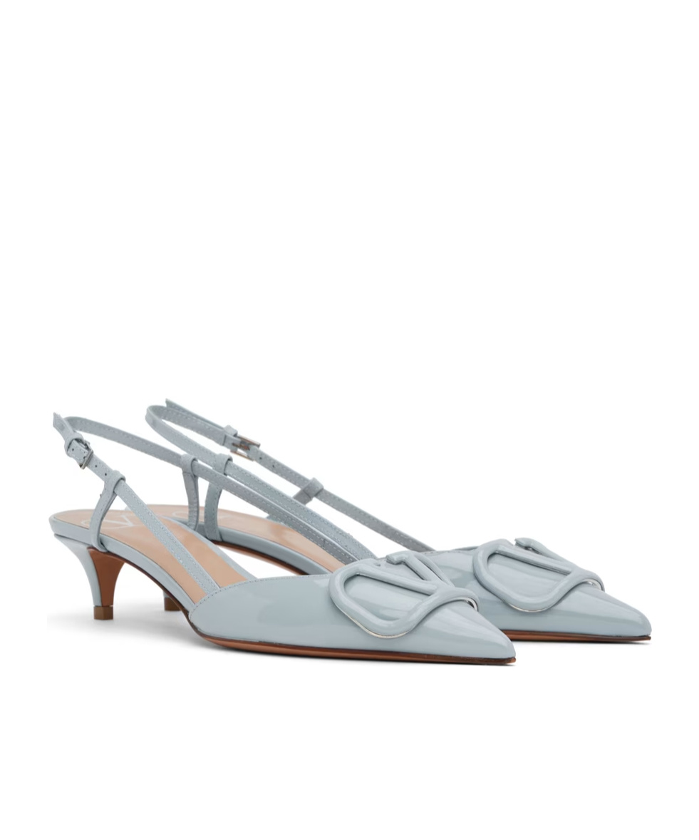 Valentino Vlogo Signature Patent Leather Slingback Pumps In Gray