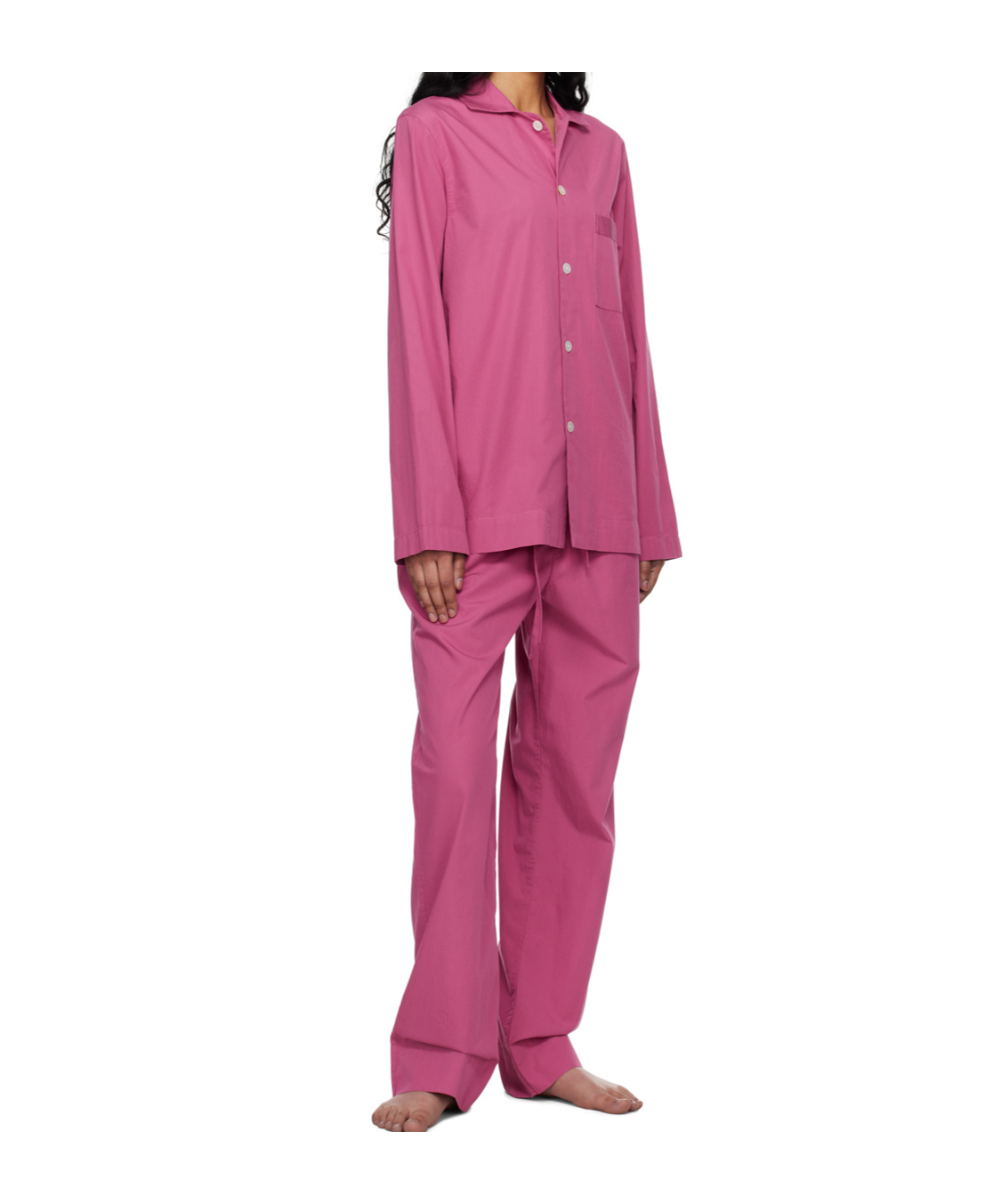 Tekla Purple Long Sleeve Pyjama Shirt In Pink