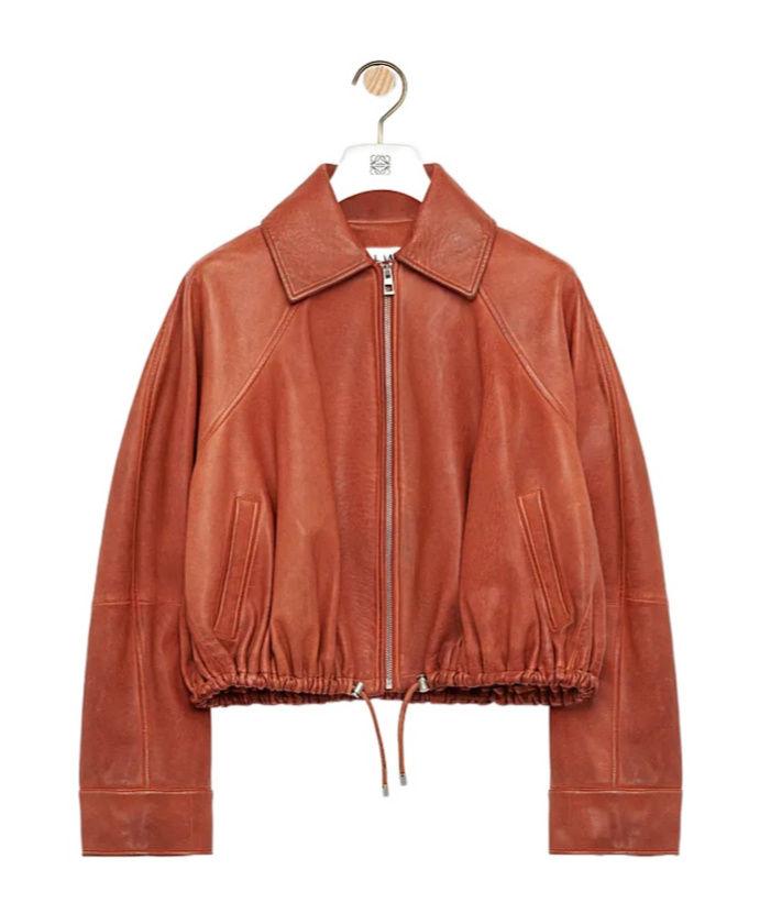 Loewe Long-sleeved Leather Jacket In Orange