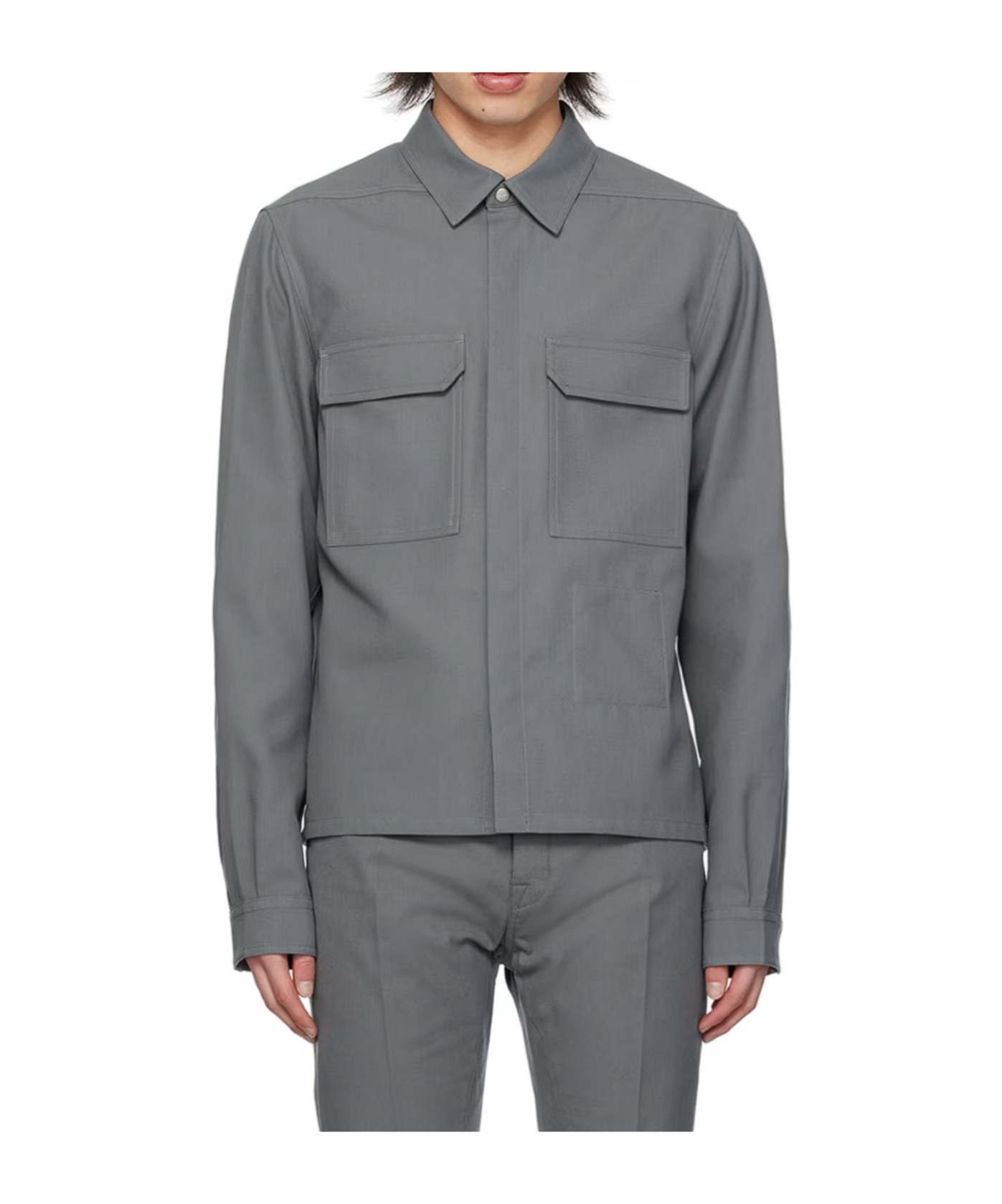 Rick Owens Performance Fabric Overshirt With Pockets In Gray