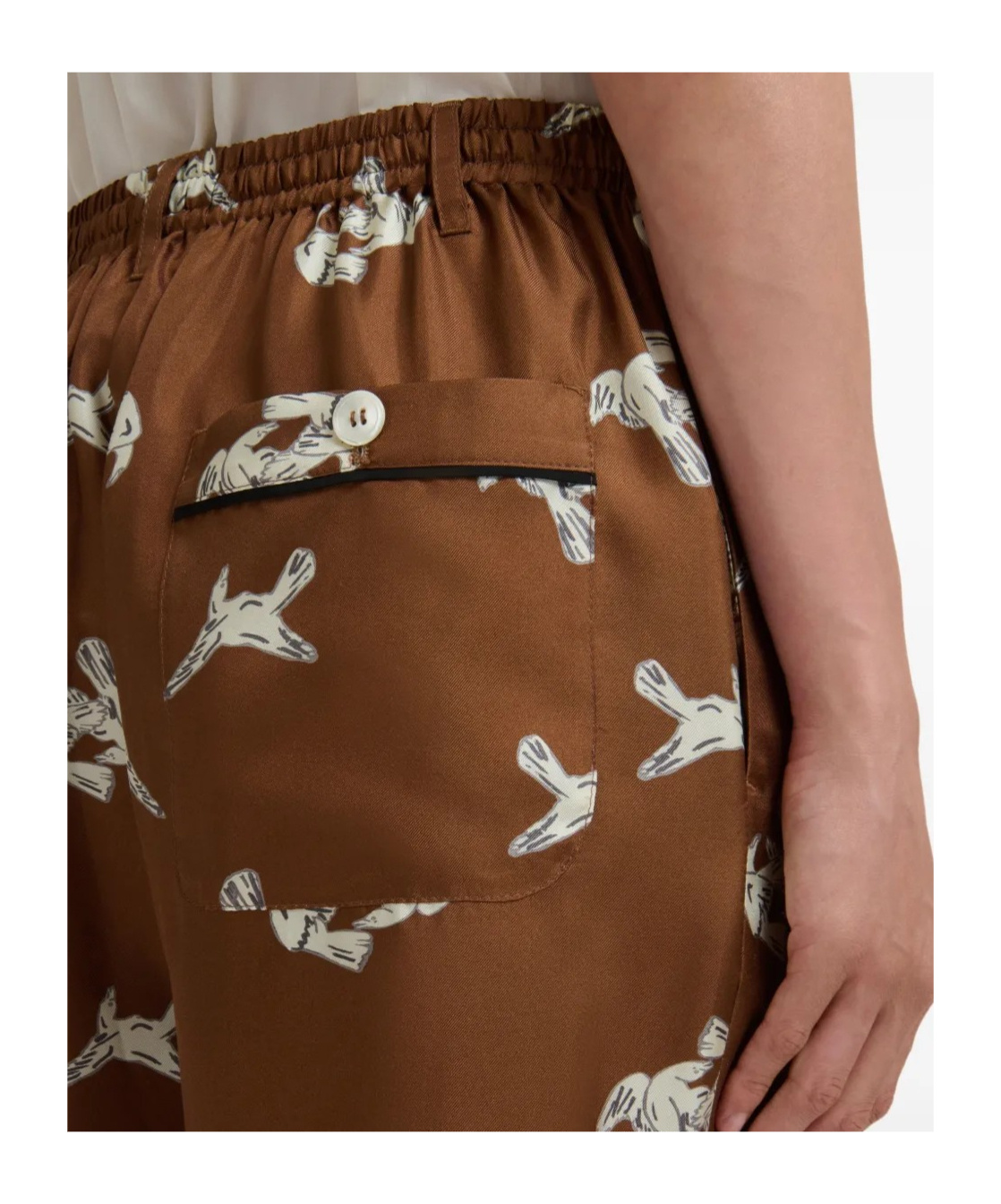 Marni Brown Silk Twill Trousers With Raven Print In Brown