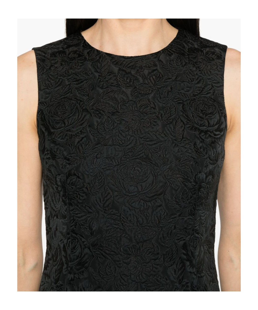 Dolce & Gabbana Floral-jacquard Mini Dress In Black
