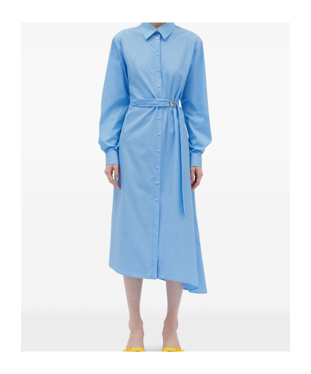 Msgm Belted Asymmetric Hem Dress In Blue