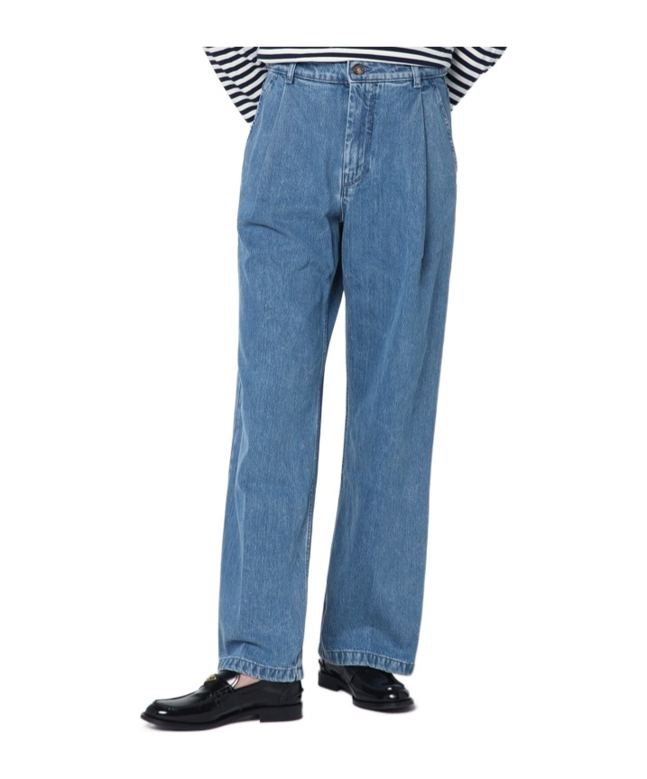 Maison Kitsuné Wide Pleated Blue Jeans