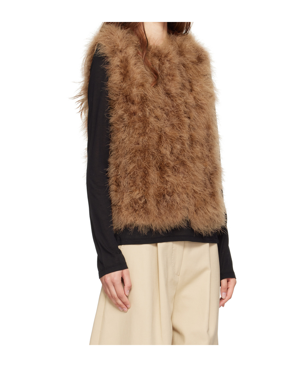 Yves Salomon Brown Feather Vest In Brown