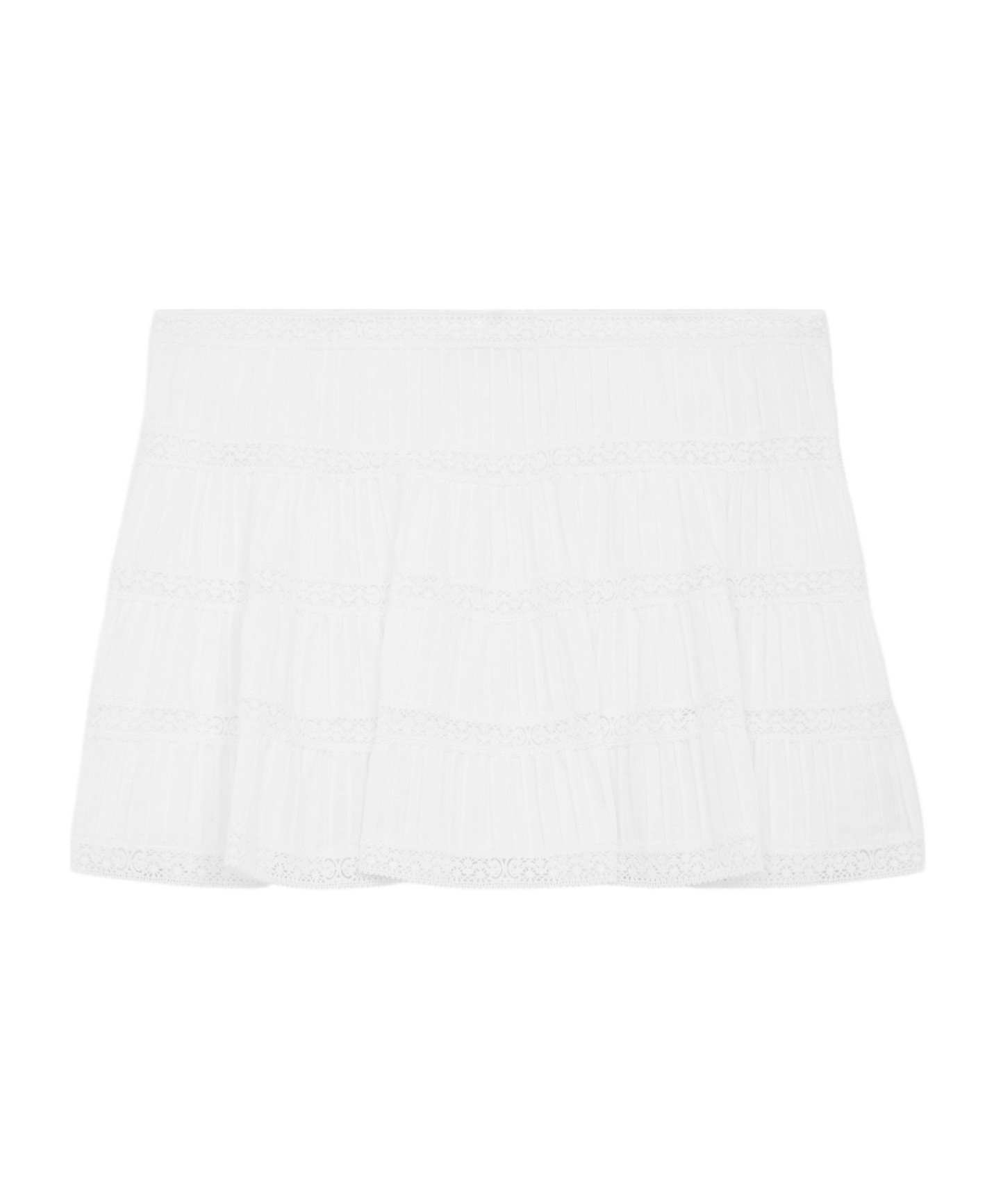 Celine Mini Skirt With Embroidered Trims In Batiste Cotton In White