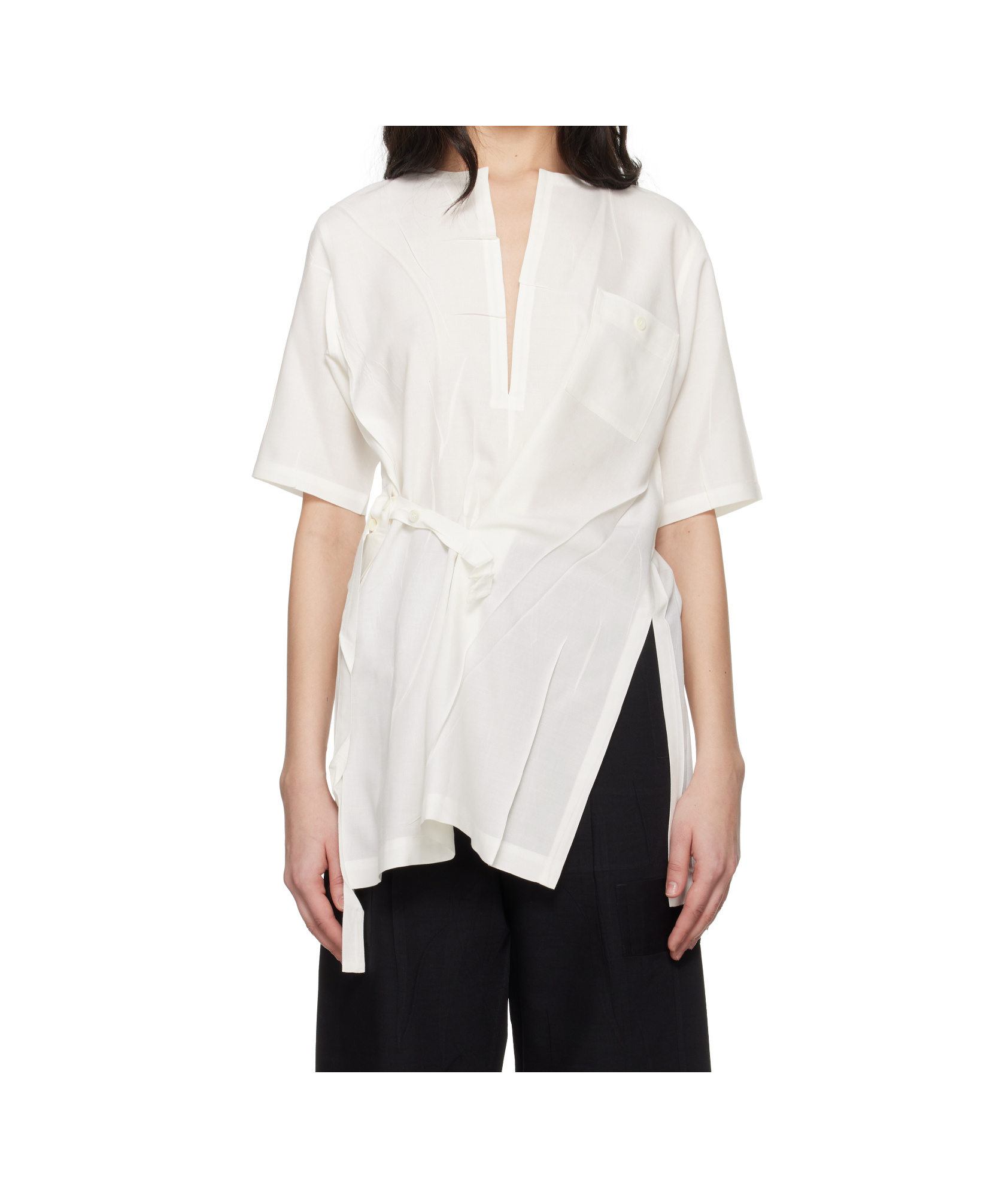 Issey Miyake White Pressed Form Blouse In White