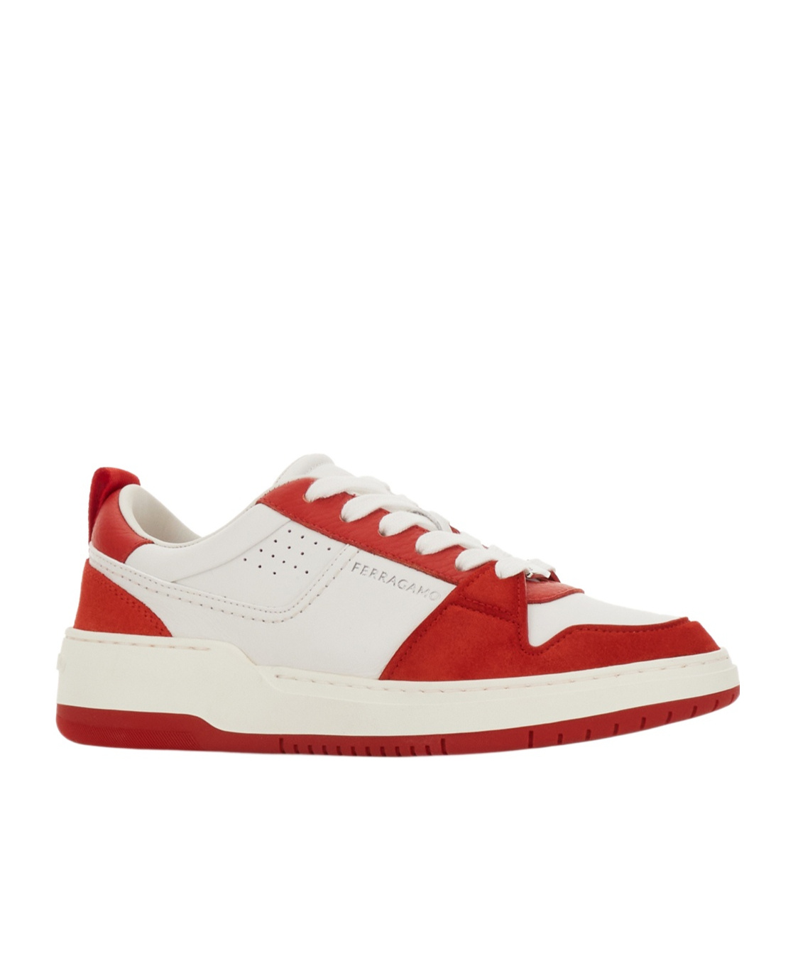 Ferragamo Leather And Suede Sneakers With Contrast Panels In White