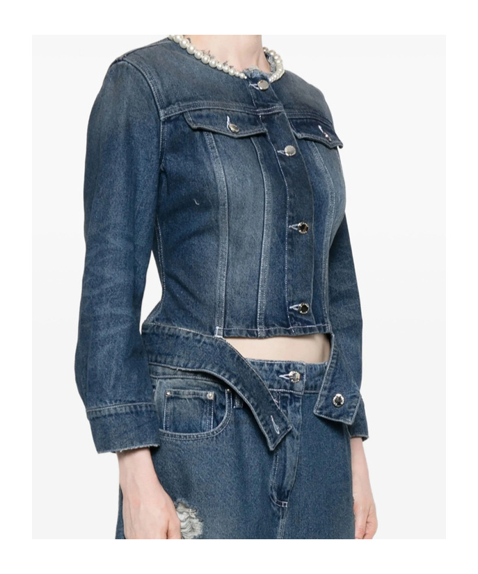 Simone Rocha Pearl-embellished Denim Jacket In Blue