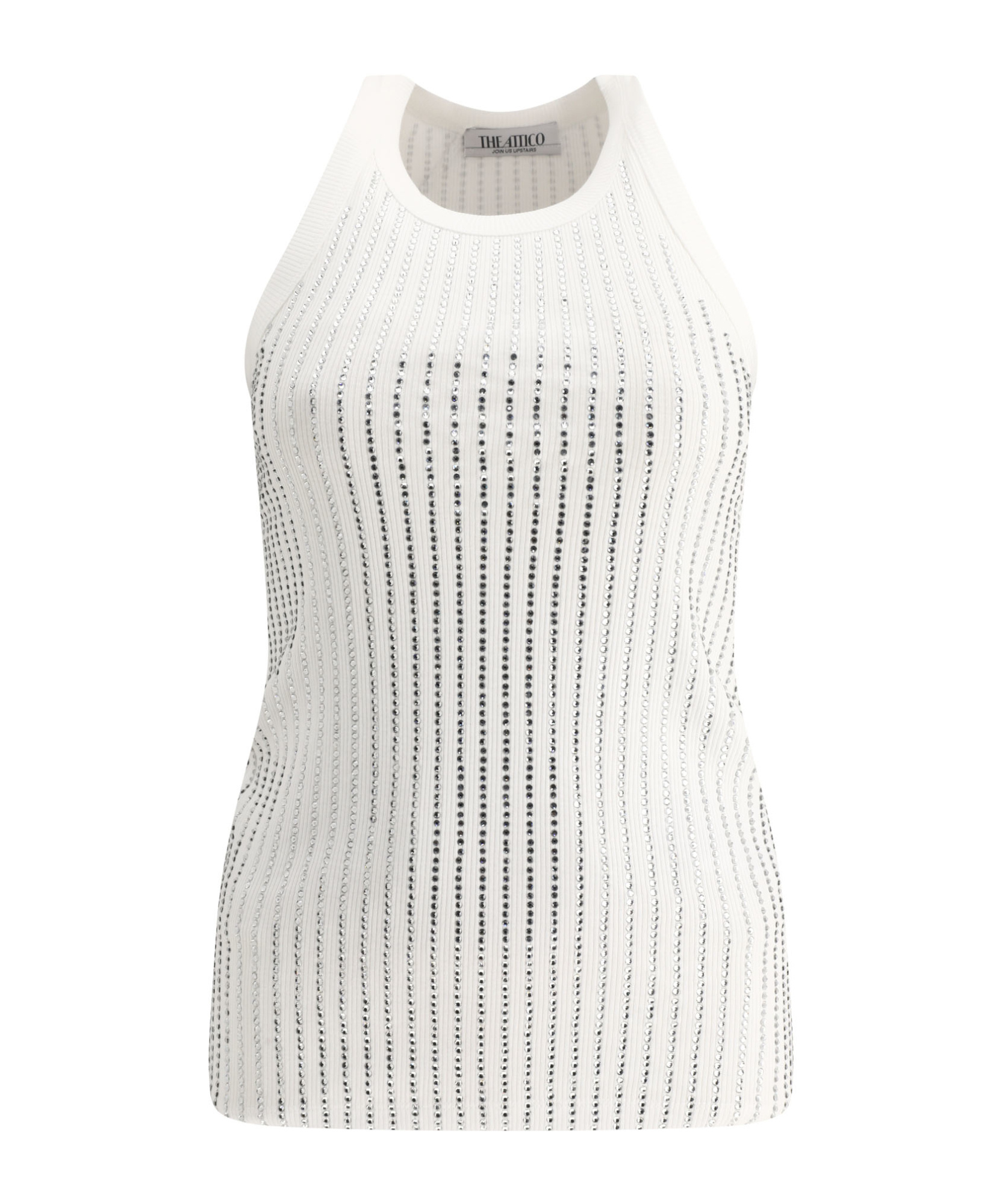 Attico White Tank Top With White Rhinestone In White