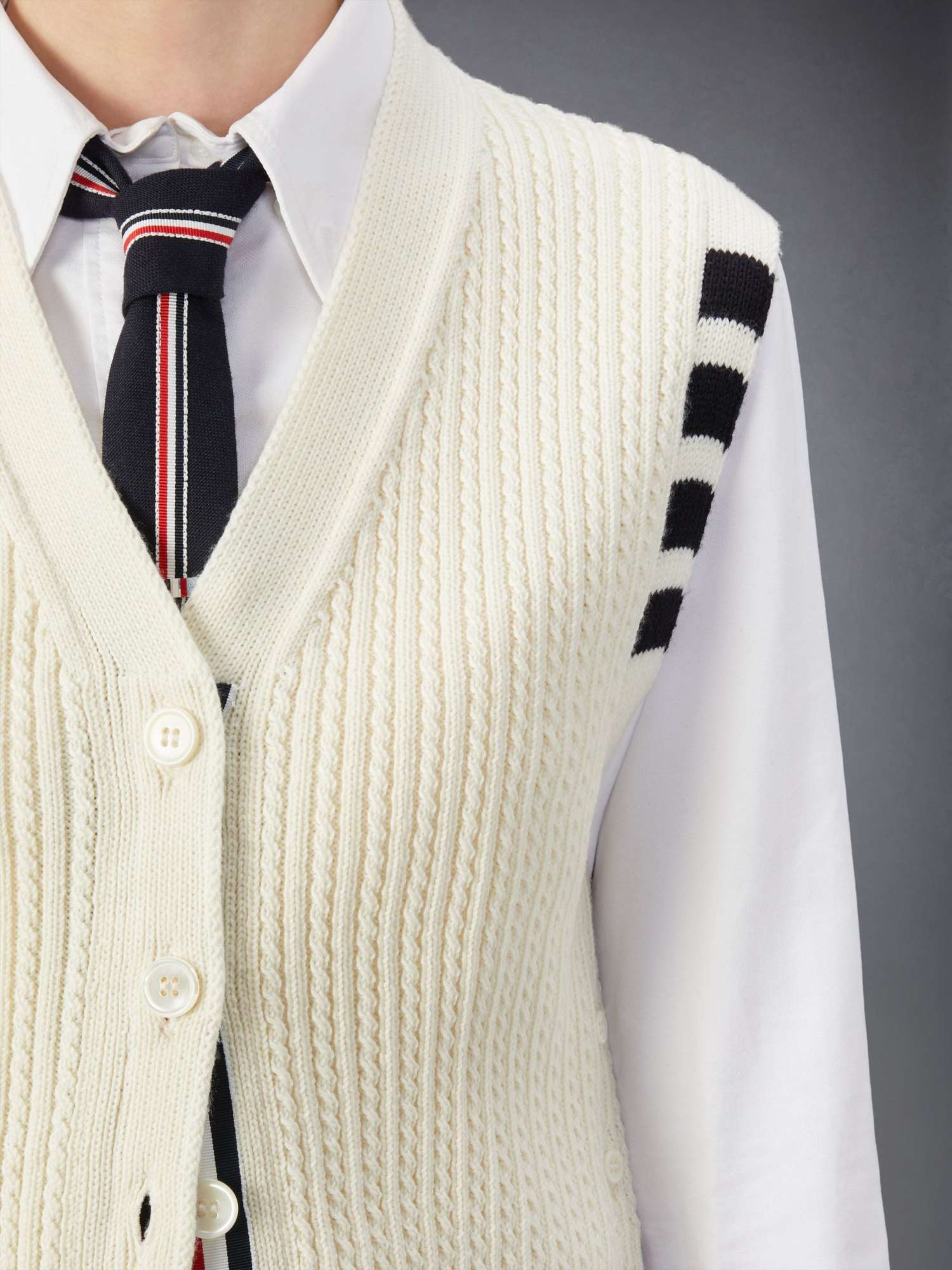 Thom Browne Off-white Cropped Cardigan In White