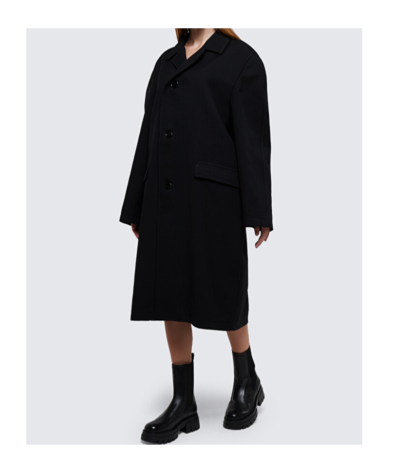 Lemaire Cotton-wool Single Breasted Coat In Black