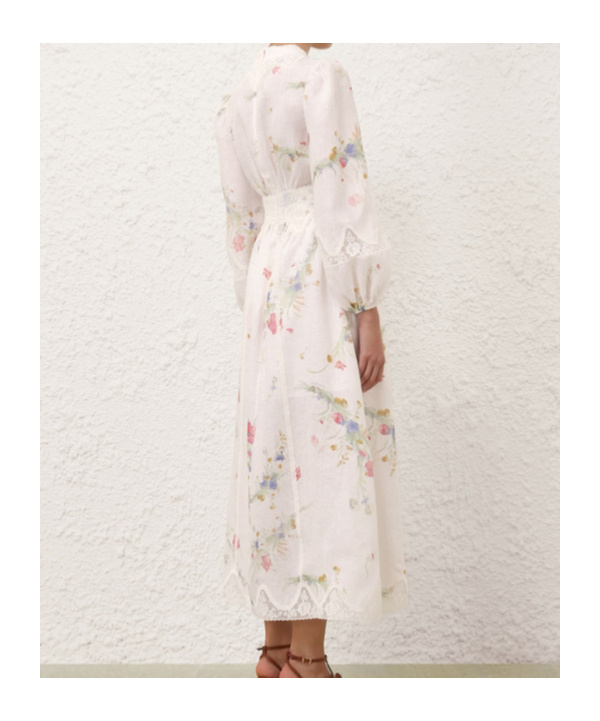Zimmermann Lucky Floral Linen Lace Midi Dress
