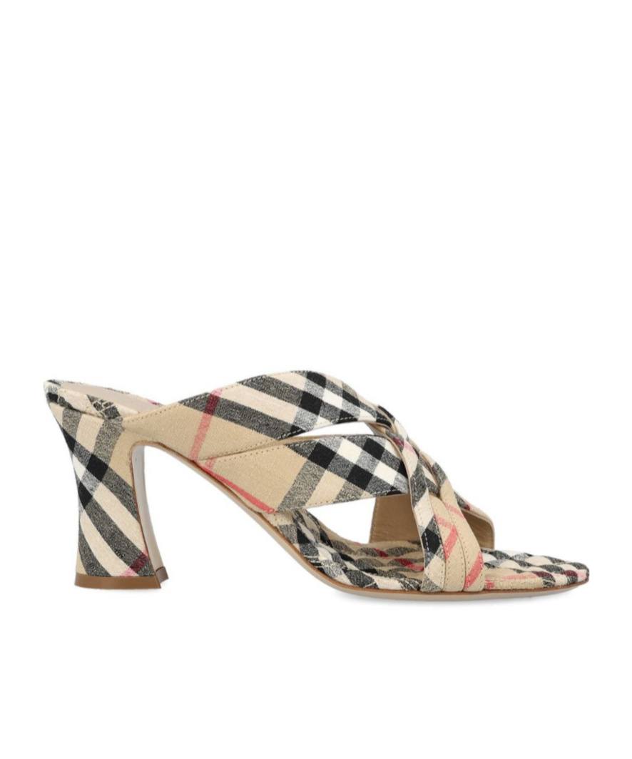 Burberry Sloanne Woven Linen Block-heel Sandals In Brown
