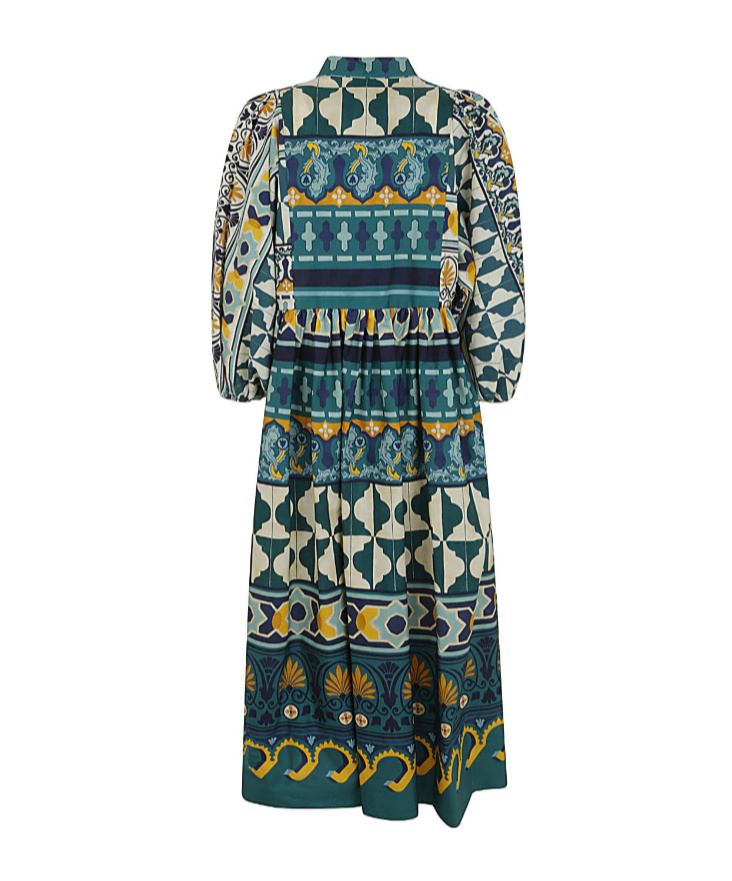 La Doublej Portofino Geometric Printed Midi Poplin Dress In Multi