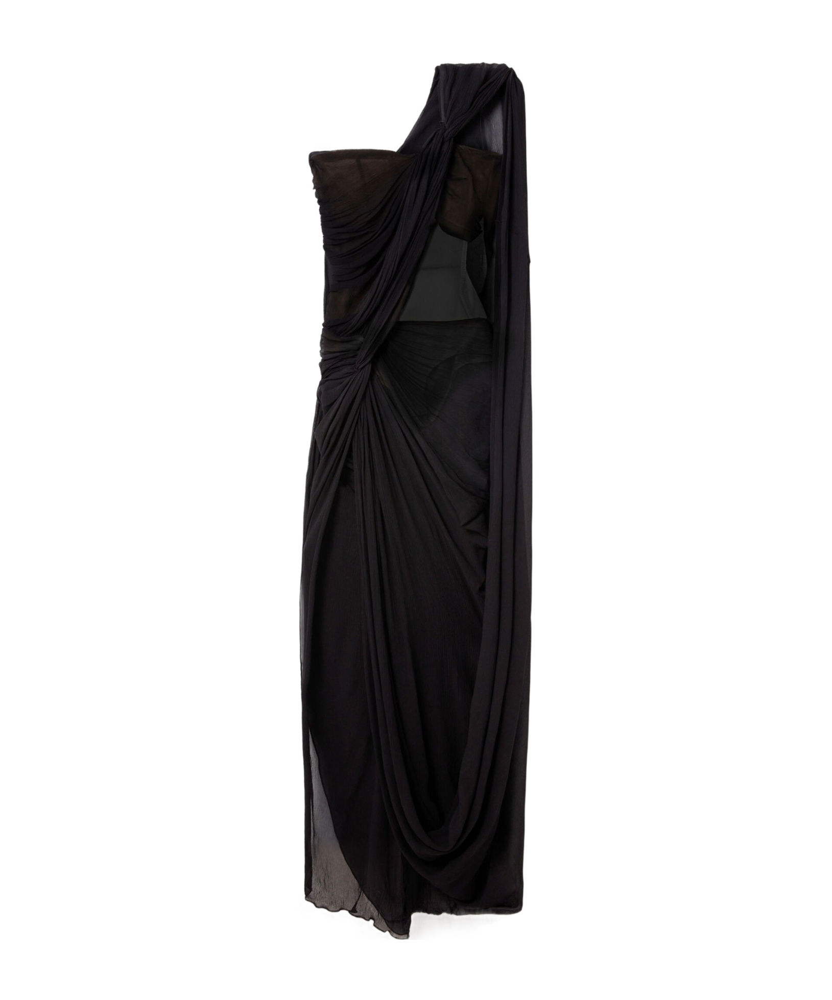 Stella Mccartney Ruched Knotted Sheer Panel Maxi Dress In Black