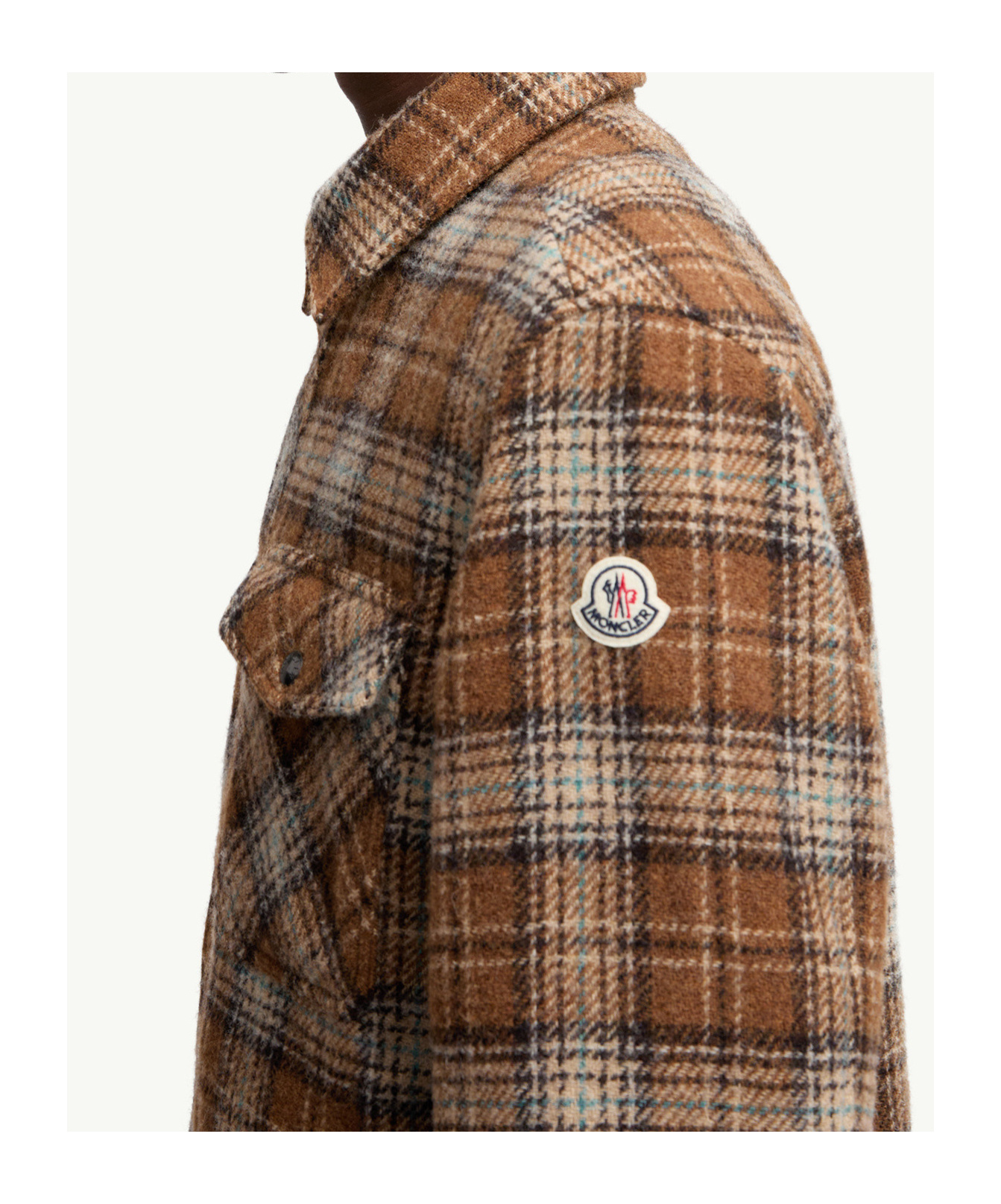 Moncler Checked Virgin Wool Overshirt In Brown