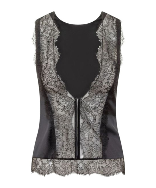 Tom Ford Lace-trimmed Satin Top In Black