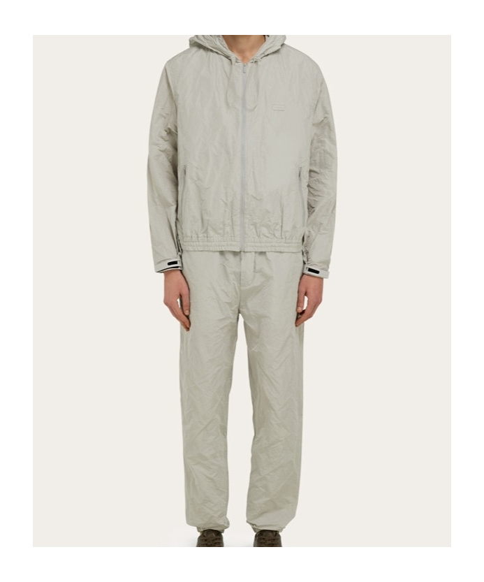 Ferragamo Zip-up Windbreaker Hooded Jacket In Gray