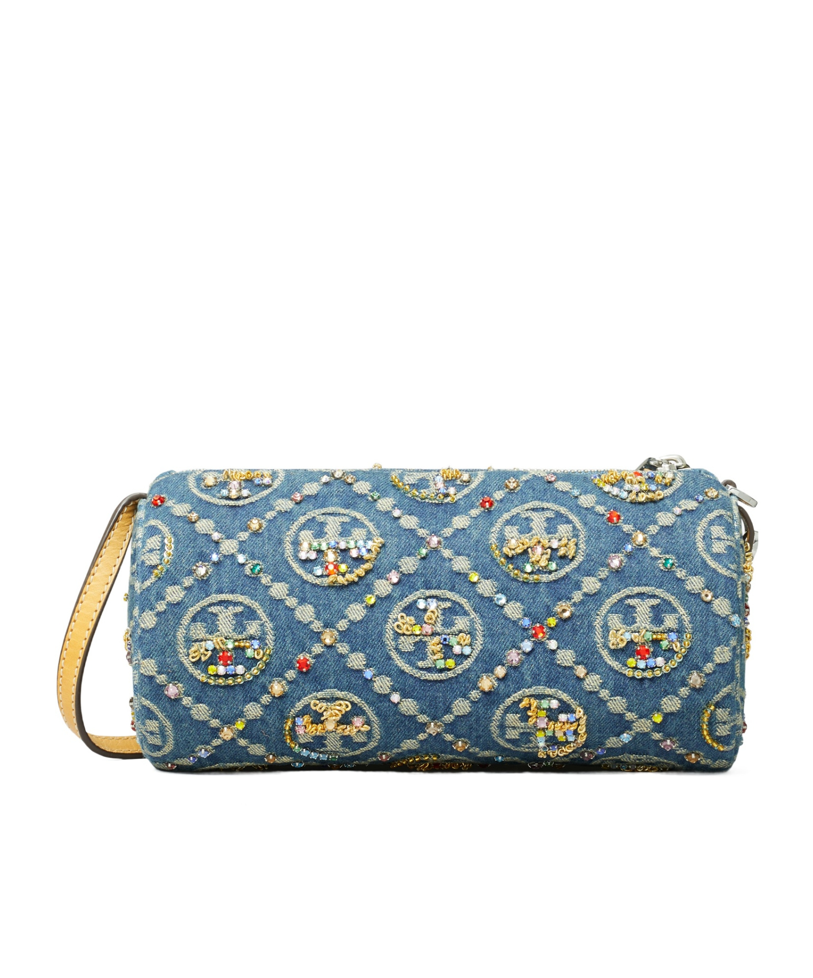 Tory Burch T Monogram Denim Cylindrical Bag