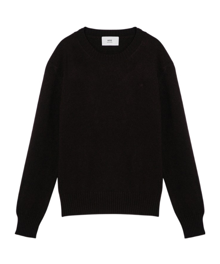 Ami Alexandre Mattiussi Ami Paris Brown Cashmere Ami De Coeur Sweater Men In Black