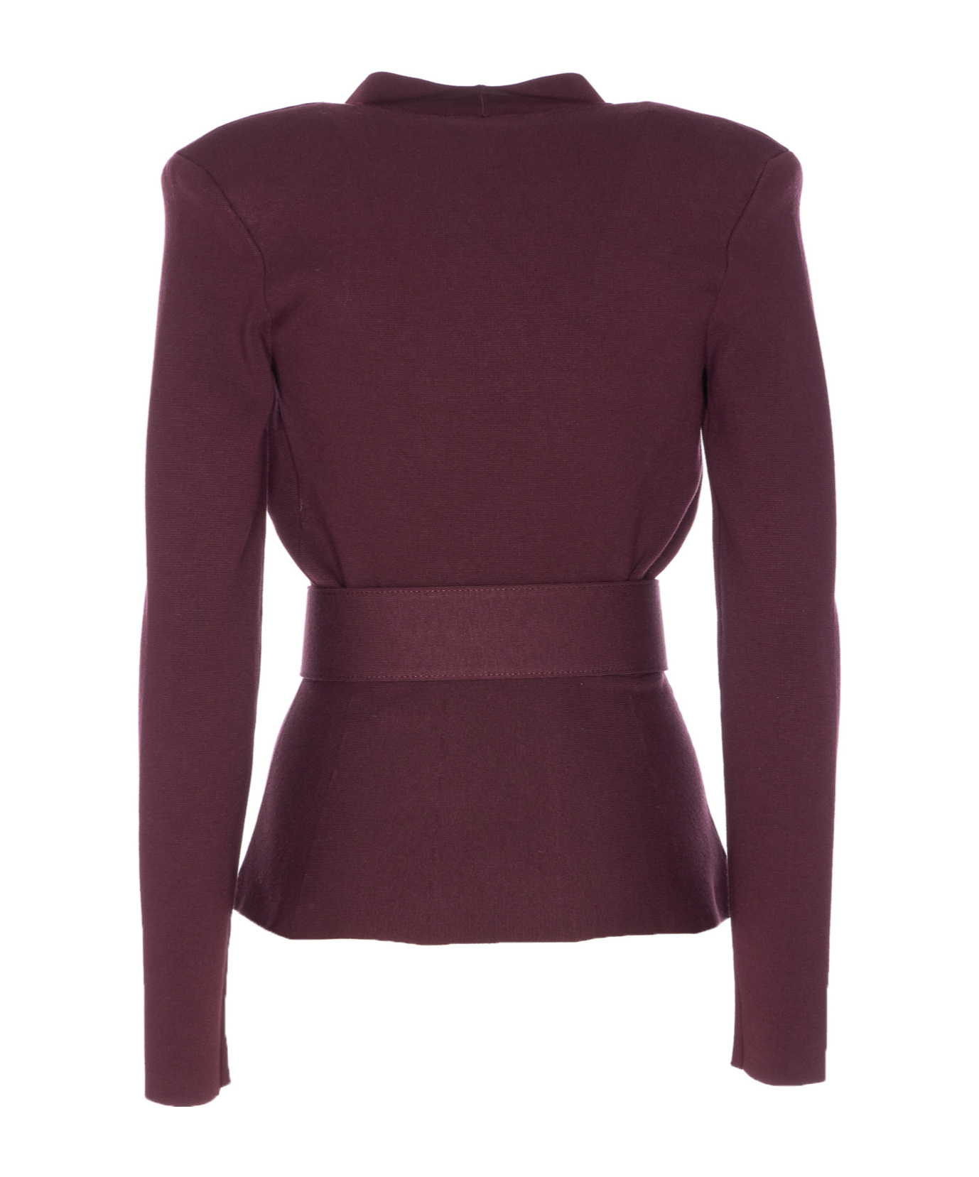 Elisabetta Franchi Tailored Peplum Jacket Belted Waist In Burgundy