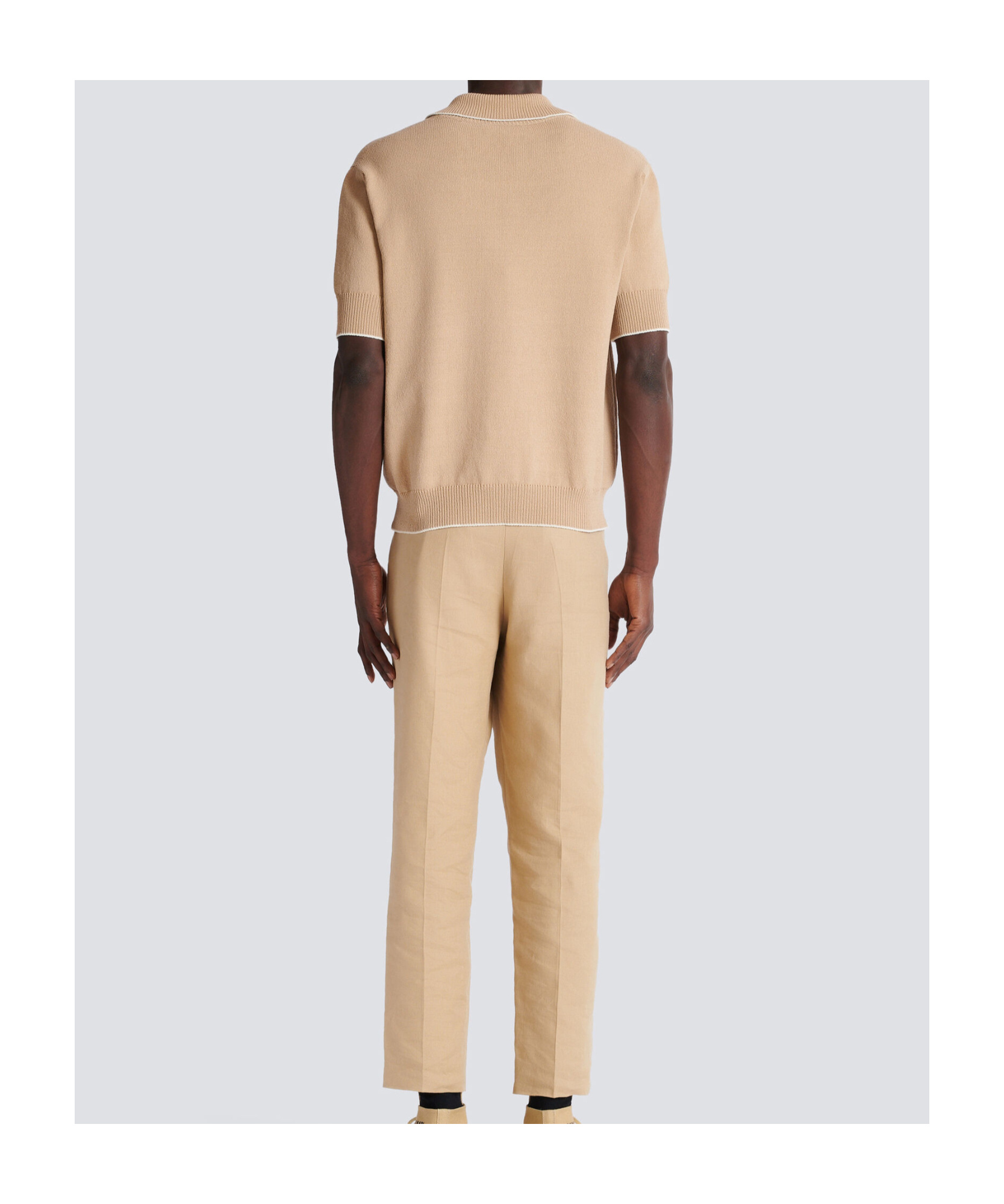 Shop Balmain Écusson Embroidered Knit Polo Shirt