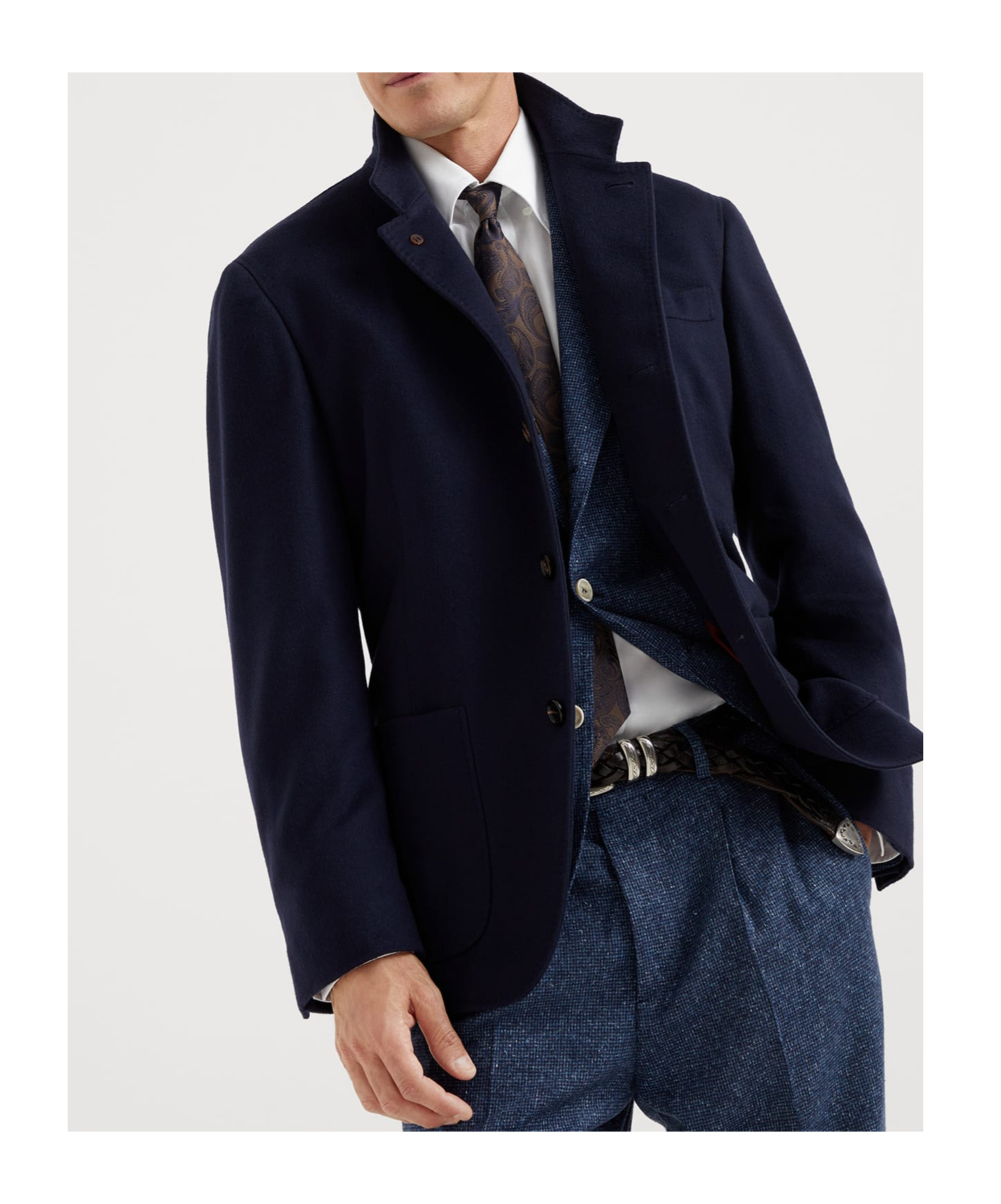 Brunello Cucinelli Notched-lapels Cashmere-wool Blazer In Blue