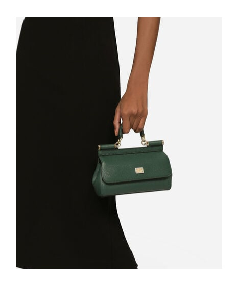 Dolce & Gabbana Small Sicily Dauphine Leather Top Handle Bag In Green
