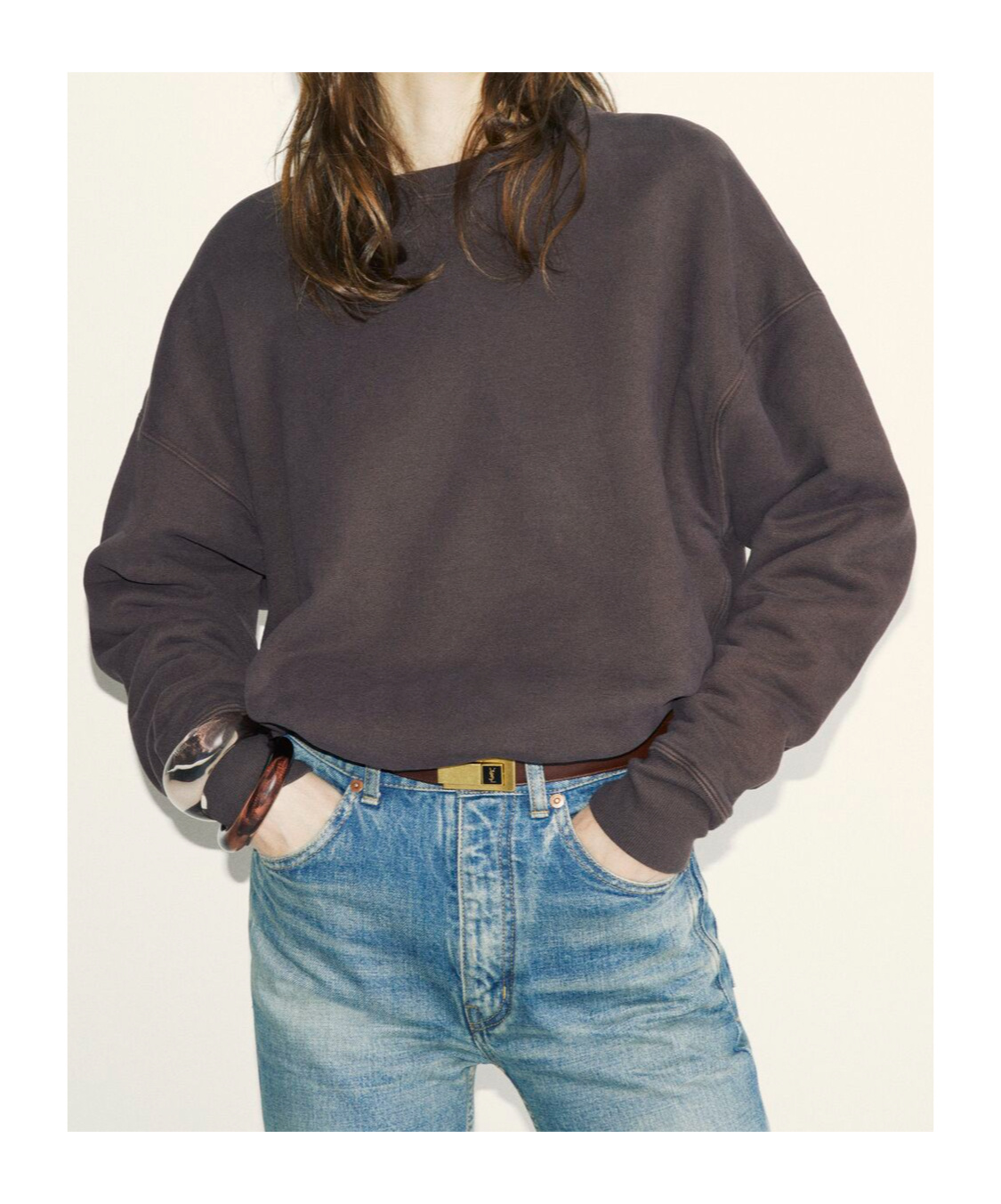 Saint Laurent Chocolate Cotton Oversize Sweatshirt In Brown