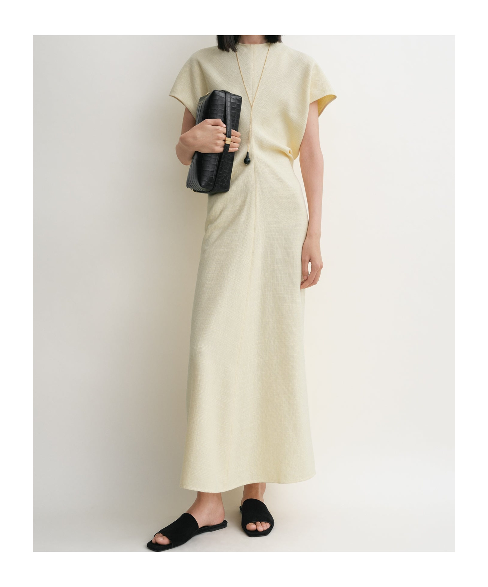 Totême Crinkle Slouch Waist Dress In Yellow