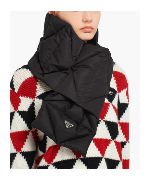 Prada Re-nylon Extractable-hood Padded Scarf In Black
