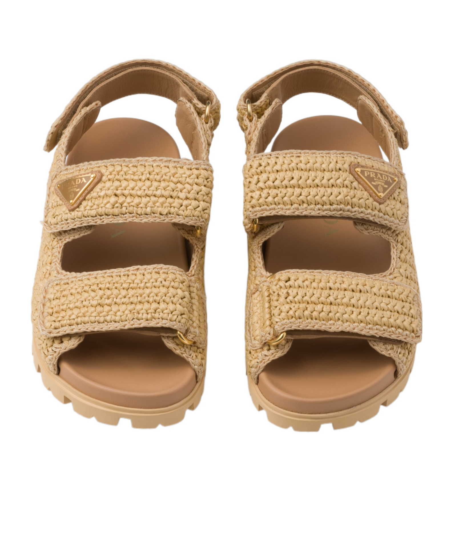 Prada Woven Design Sandals With Adjustable Straps And Chunky Sole In Nude